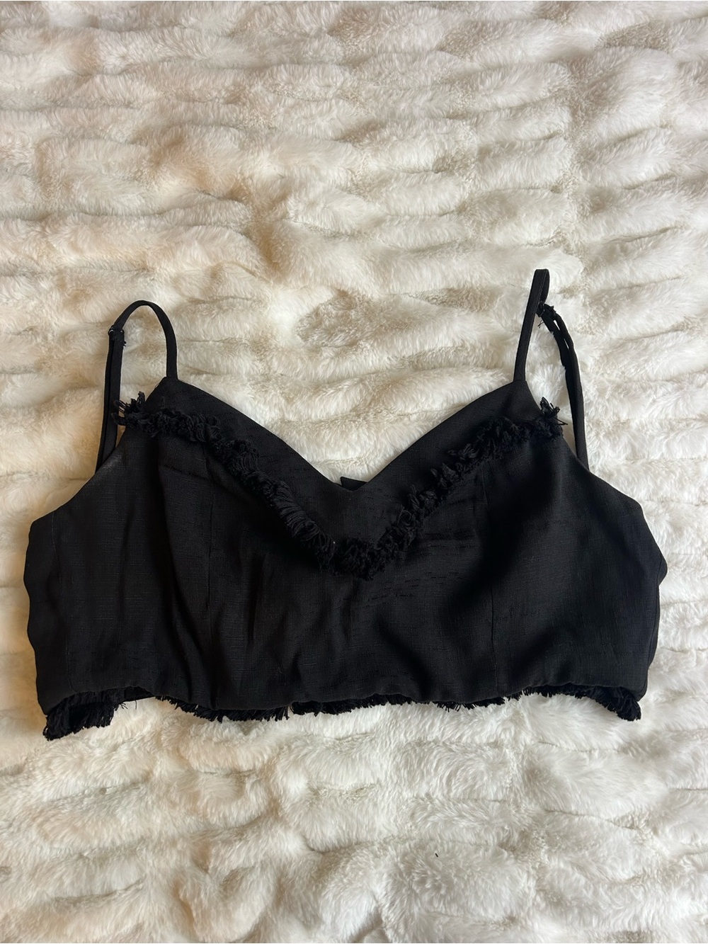 Blue Blush Black Fringe Crop Cami